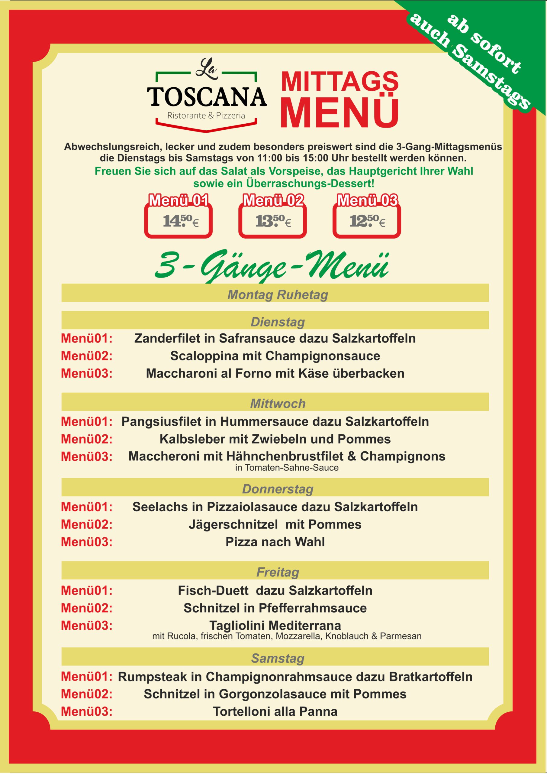Mittagskarte la Toscana Hanau